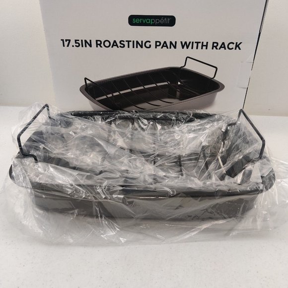 Servappetit 17.5 IN Roasting Pan with Rack Gray - Picture 2 of 6